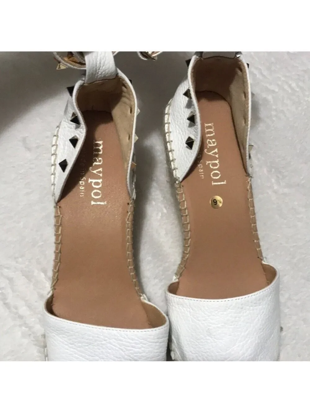 Anthropologie Maypol White Studded Ankle-Strap Wedge Espadrilles Sz 9M